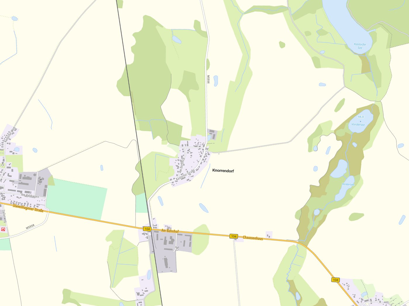 Kartenausschnitt Knorrendorf mit Gewässern