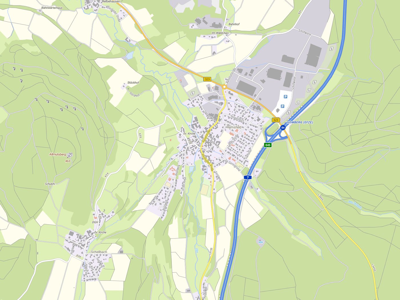 Kartenausschnitt Knüllwald mit Gewässern