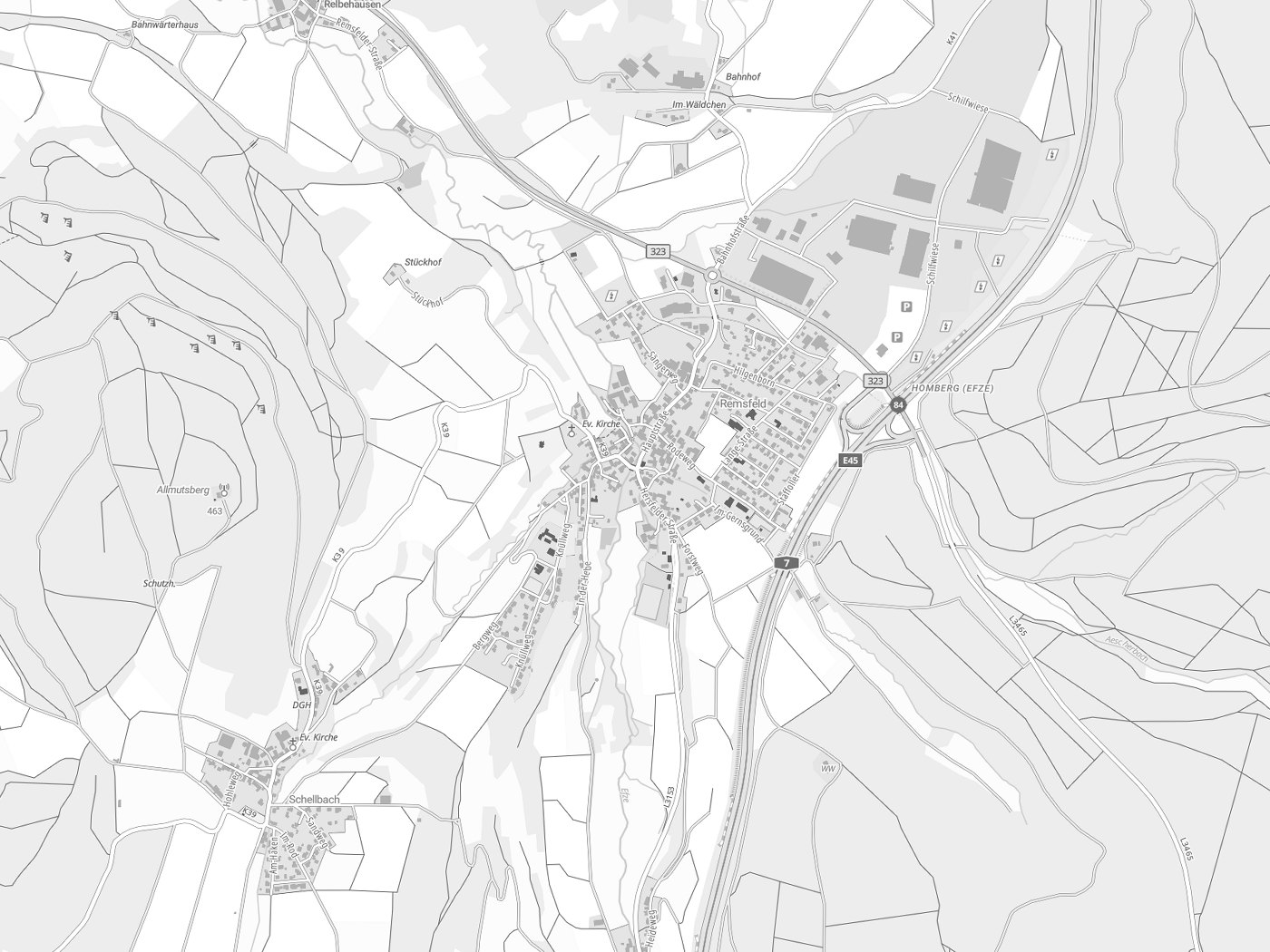 Kartenausschnitt Knüllwald mit Gewässern