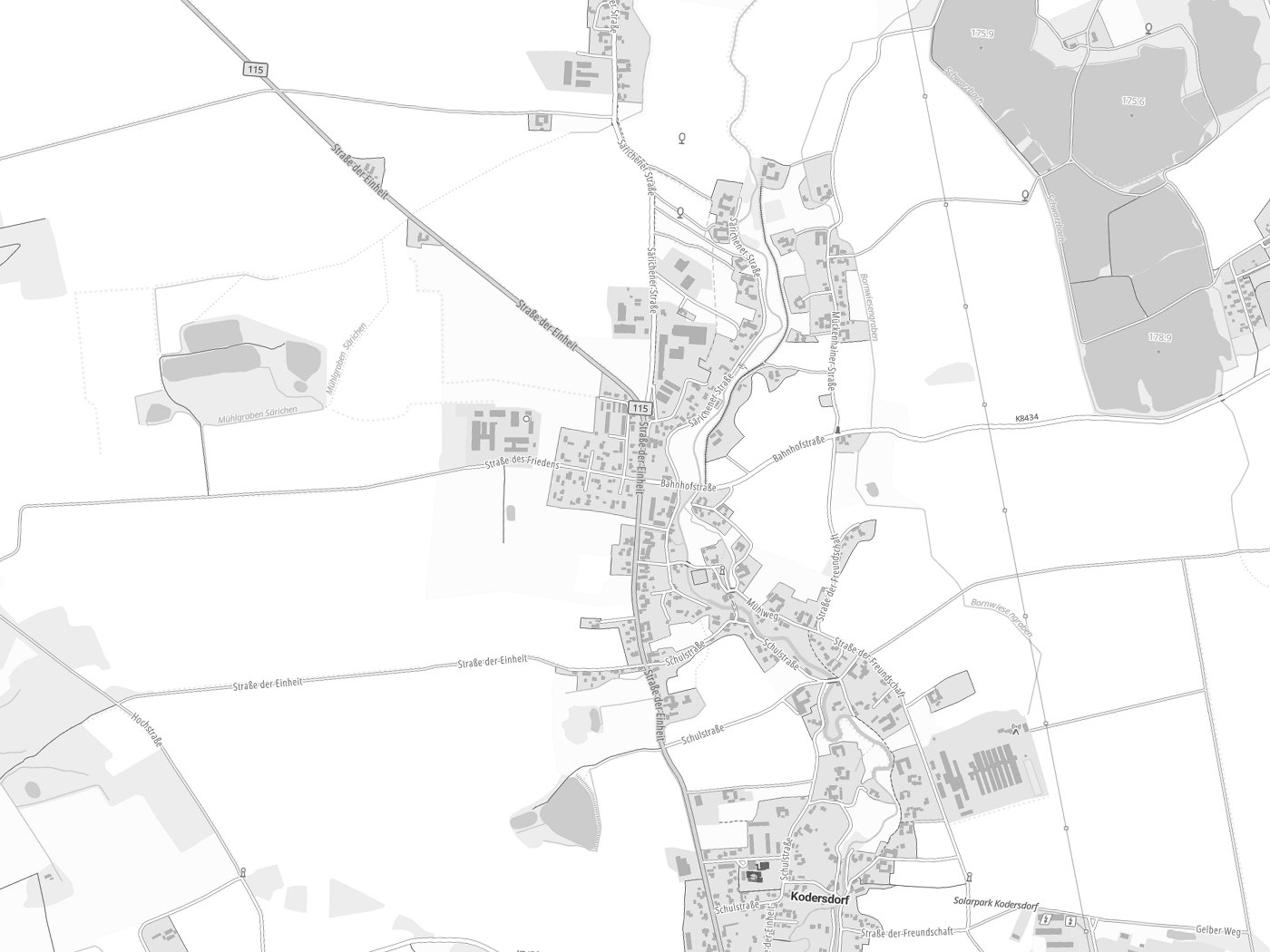 Kartenausschnitt Kodersdorf mit Gewässern