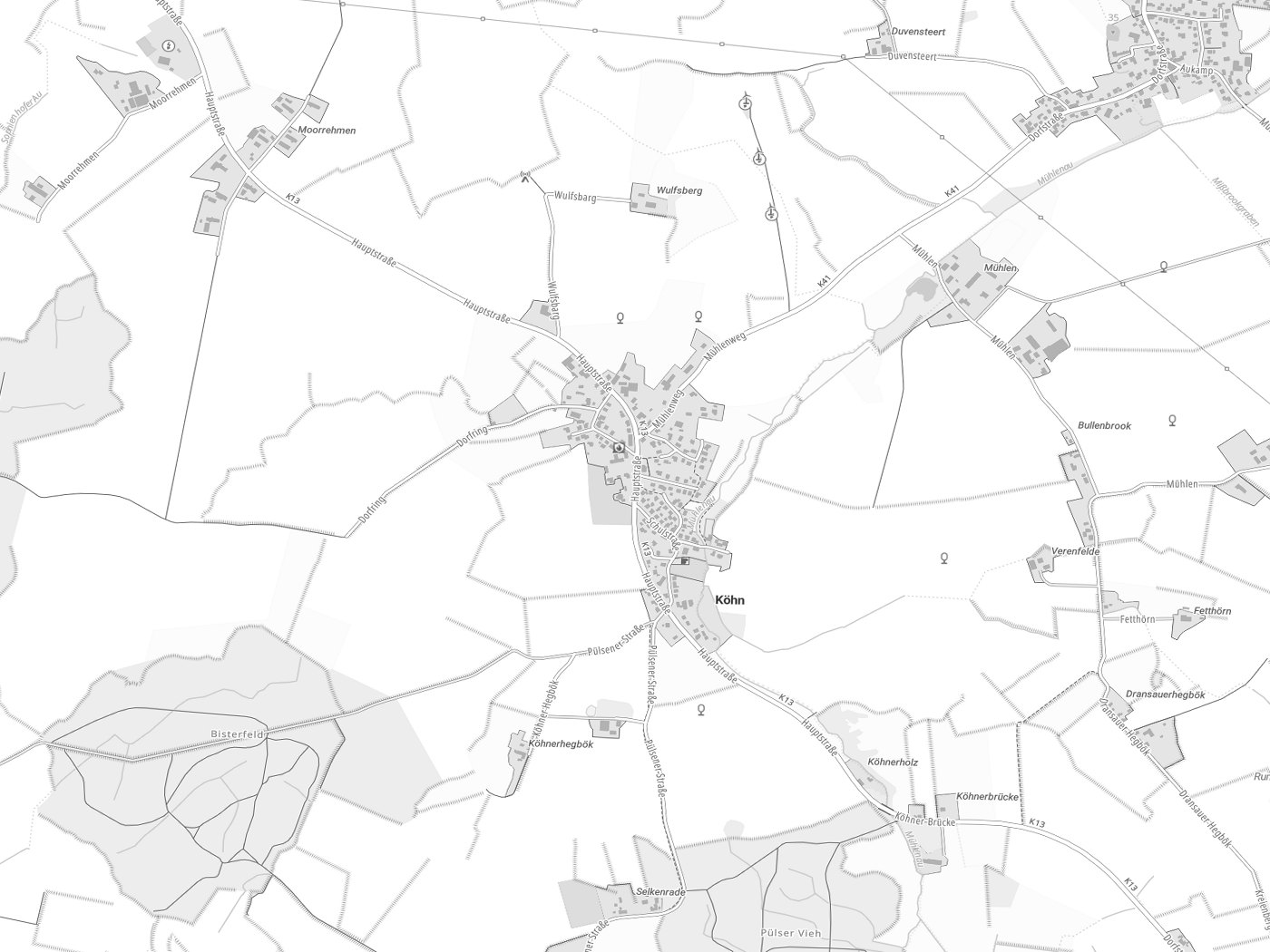 Kartenausschnitt Köhn mit Gewässern