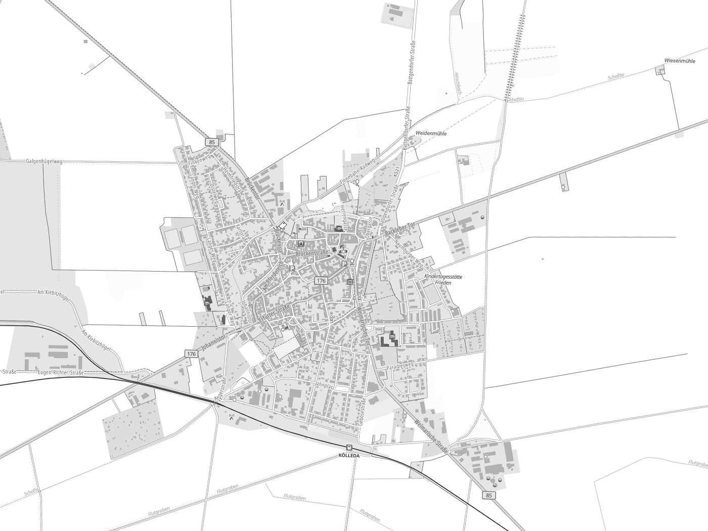Kartenausschnitt Kölleda mit Gewässern