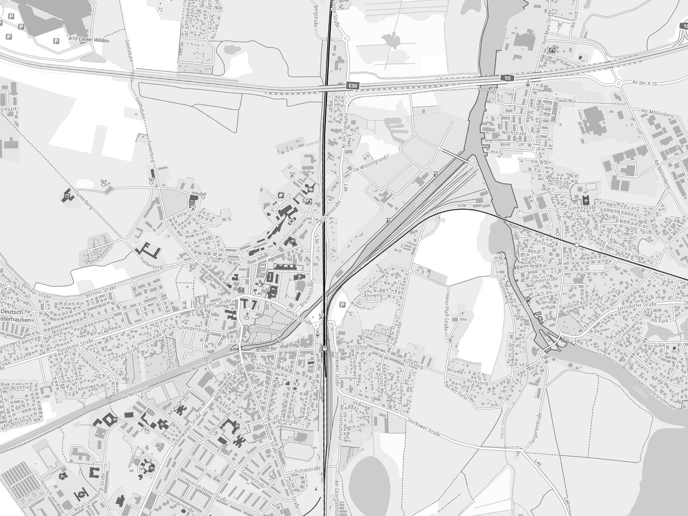Kartenausschnitt Königs Wusterhausen mit Gewässern