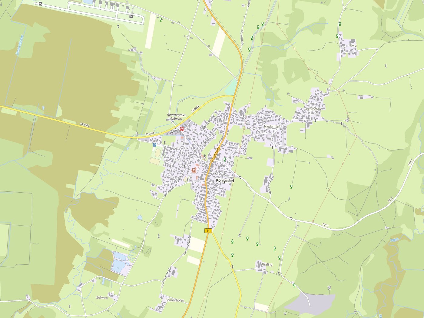 Kartenausschnitt Königsdorf mit Gewässern