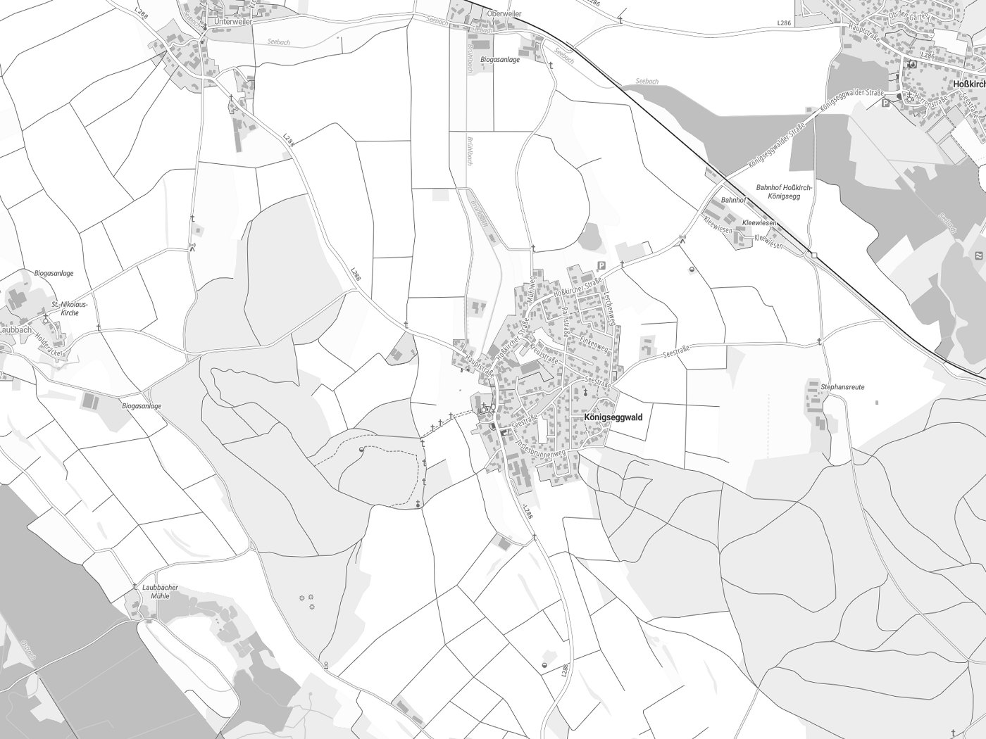 Kartenausschnitt Königseggwald mit Gewässern
