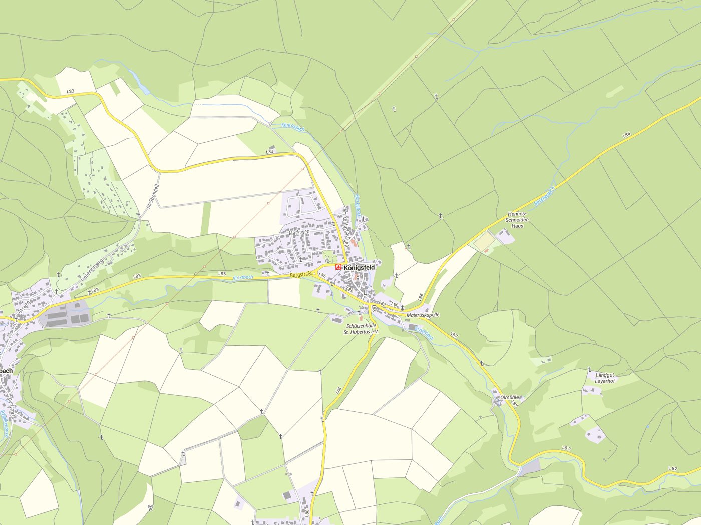 Kartenausschnitt Königsfeld mit Gewässern