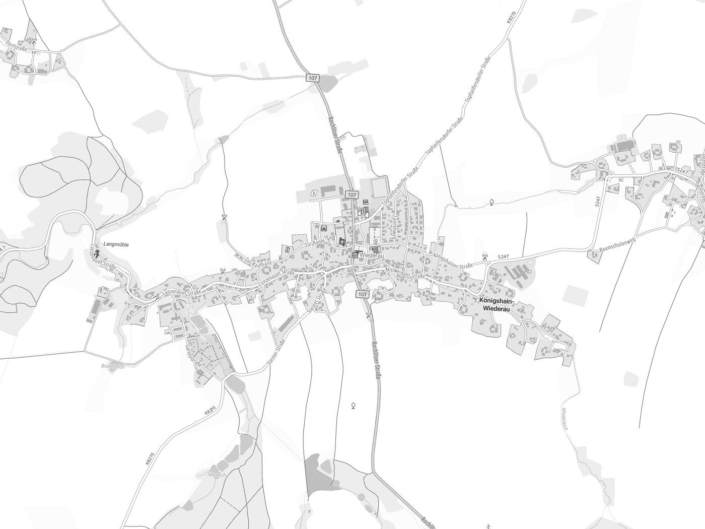 Kartenausschnitt Königshain-Wiederau mit Gewässern