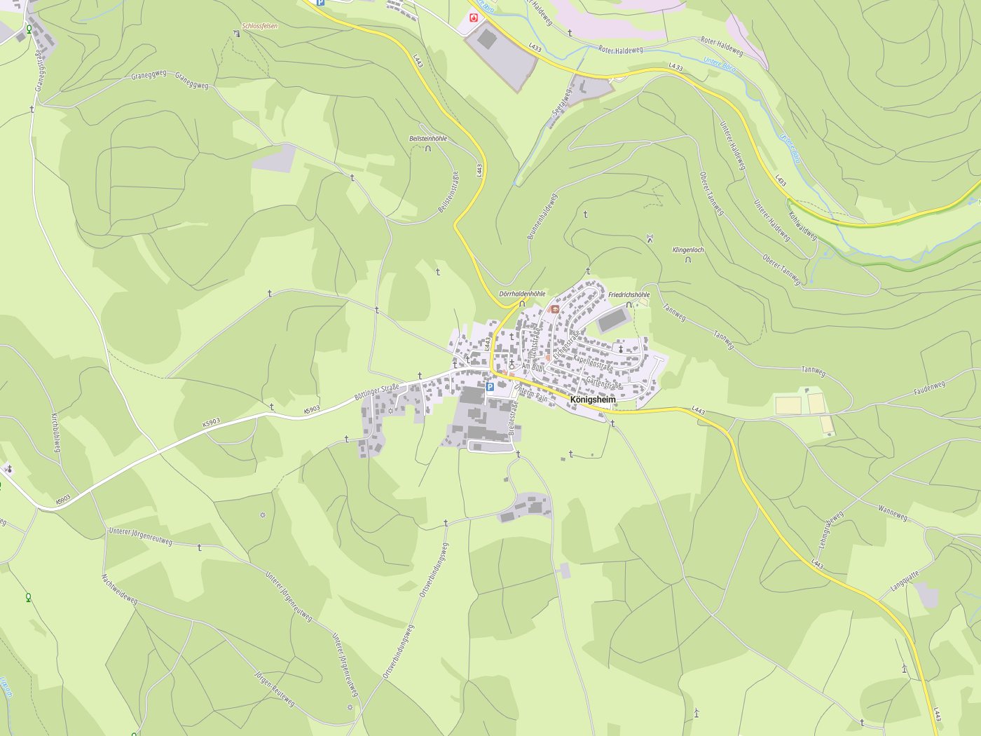 Kartenausschnitt Königsheim mit Gewässern