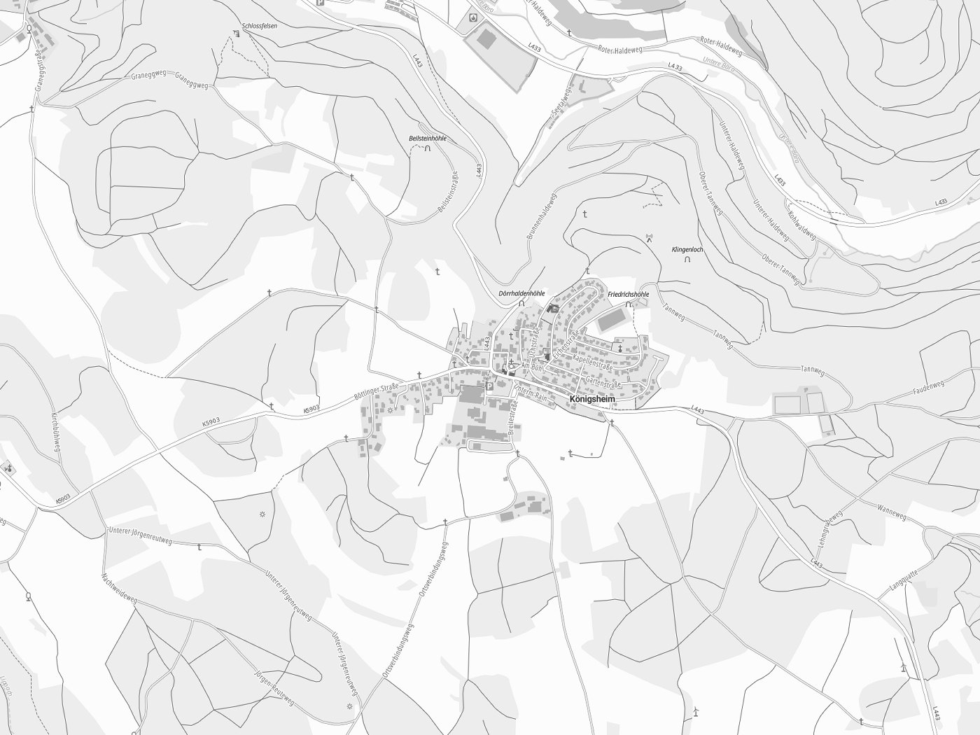 Kartenausschnitt Königsheim mit Gewässern