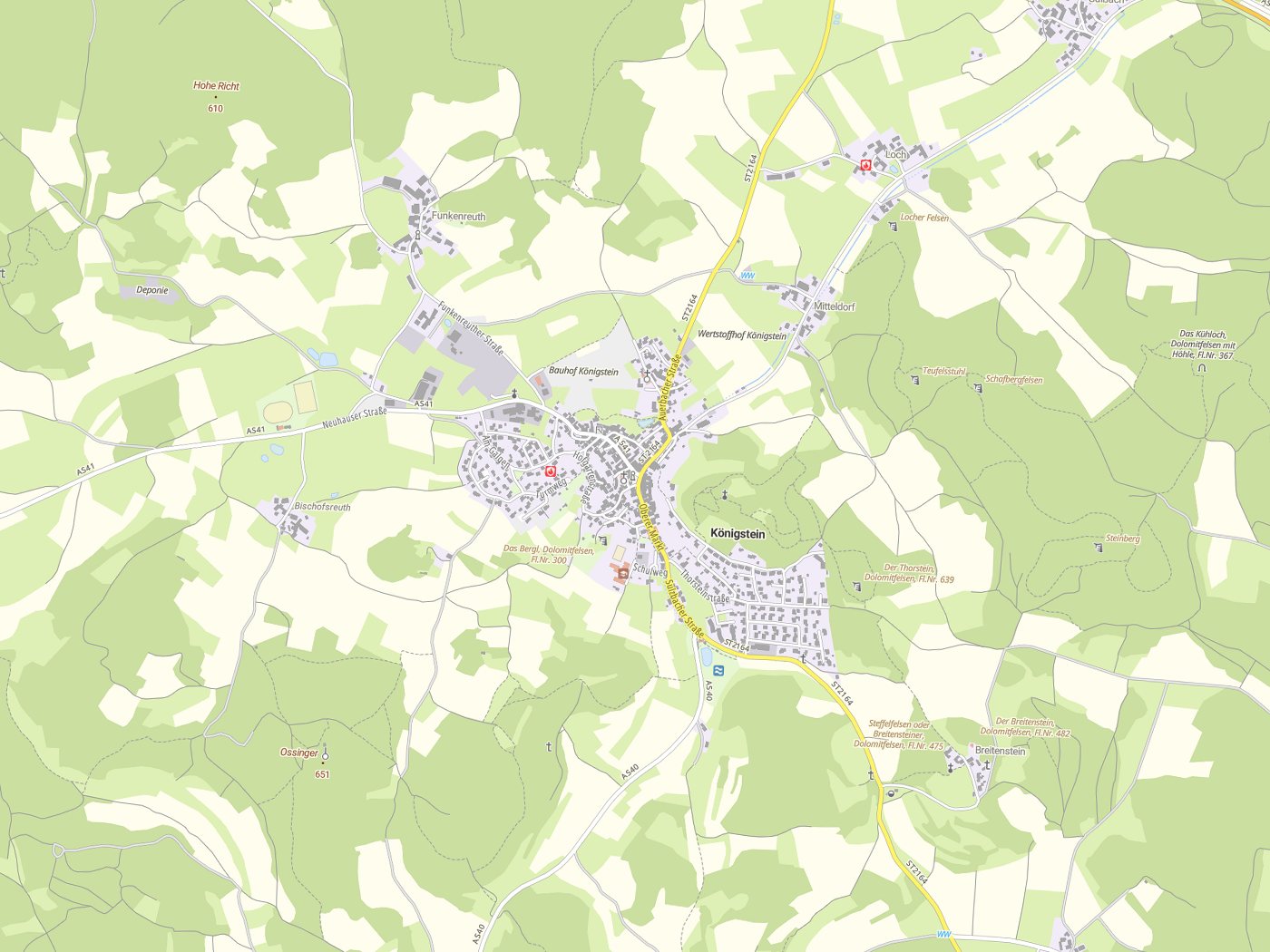 Kartenausschnitt Königstein mit Gewässern