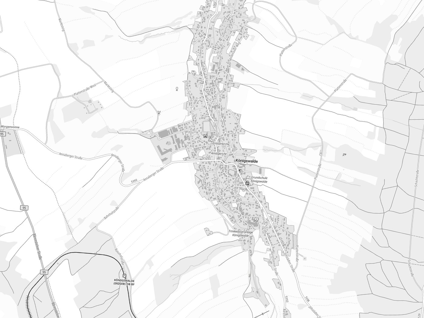 Kartenausschnitt Königswalde mit Gewässern