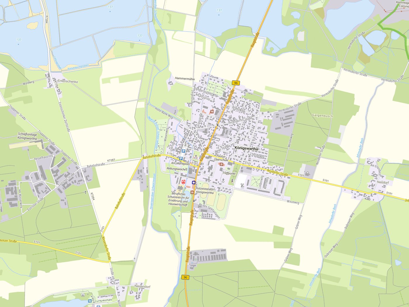 Kartenausschnitt Königswartha / Rakecy mit Gewässern