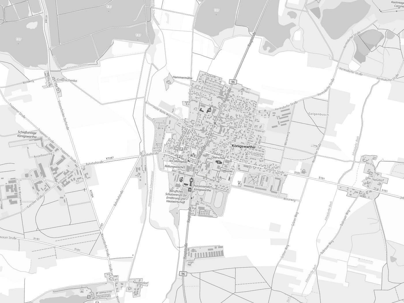 Kartenausschnitt Königswartha / Rakecy mit Gewässern
