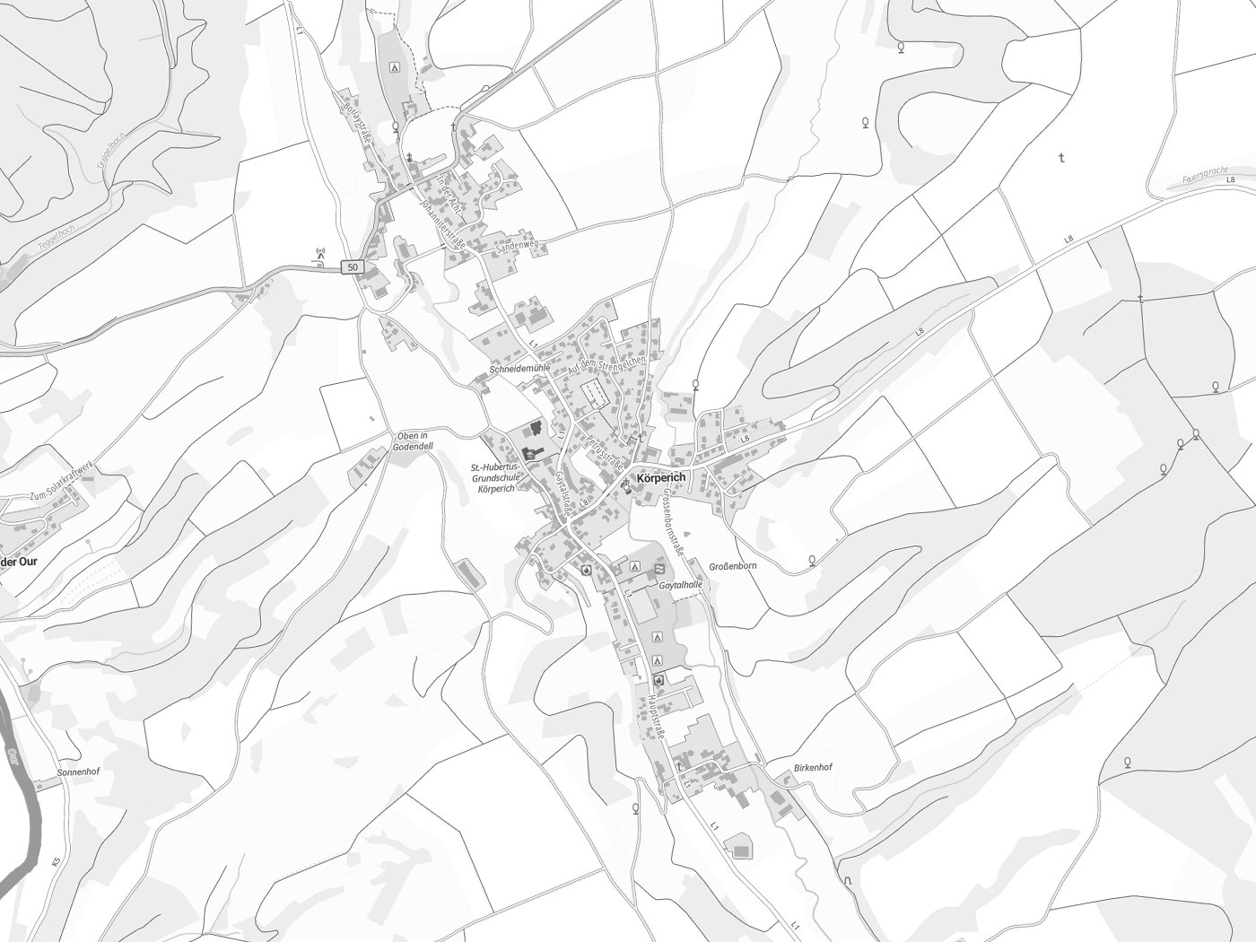 Kartenausschnitt Körperich mit Gewässern