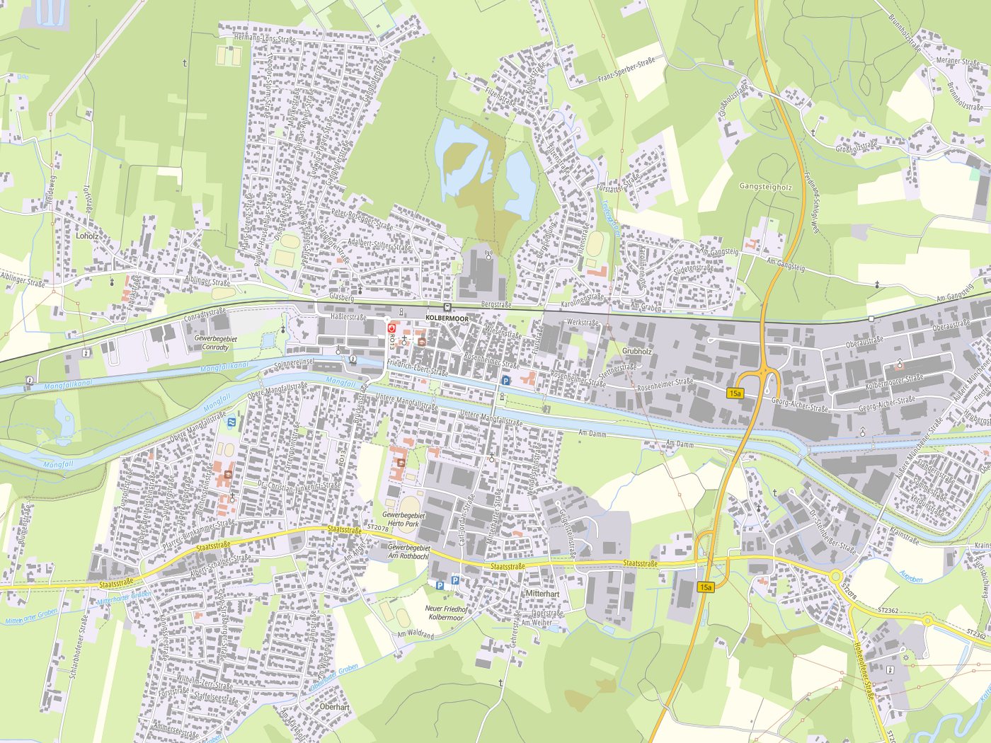 Kartenausschnitt Kolbermoor mit Gewässern