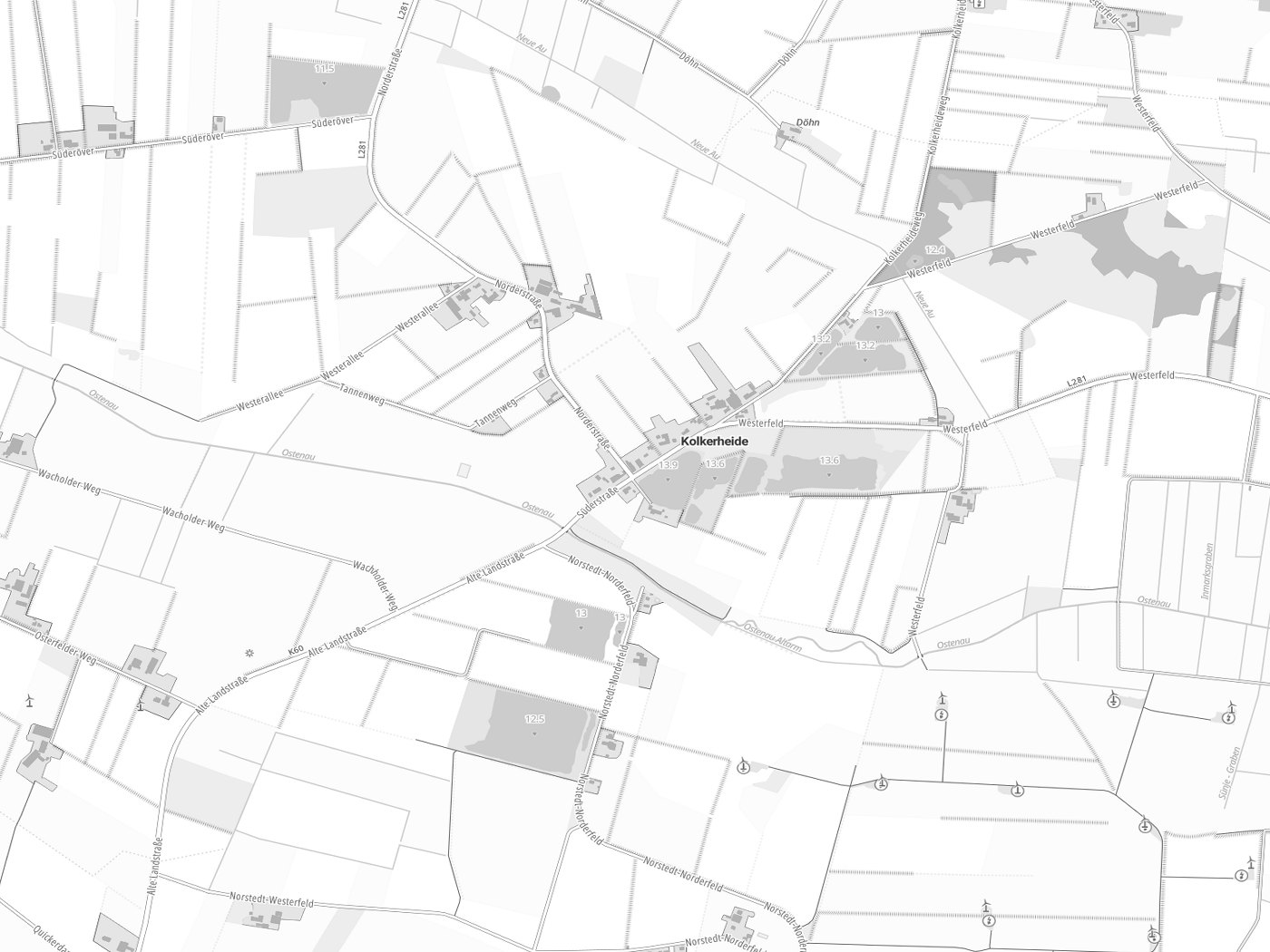 Kartenausschnitt Kolkerheide mit Gewässern
