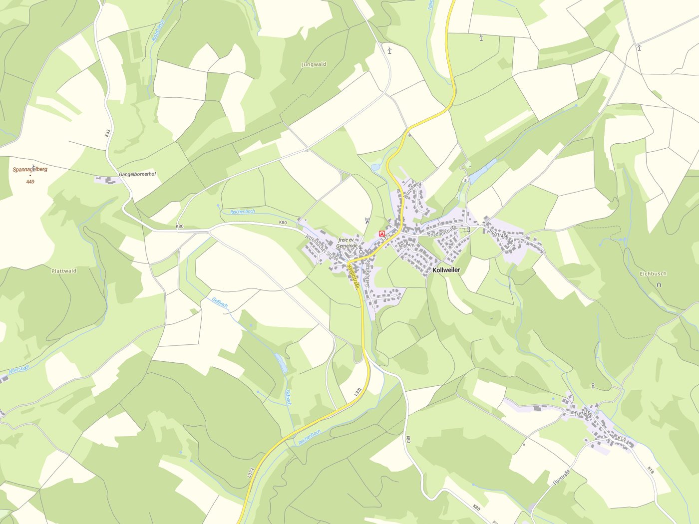 Kartenausschnitt Kollweiler mit Gewässern