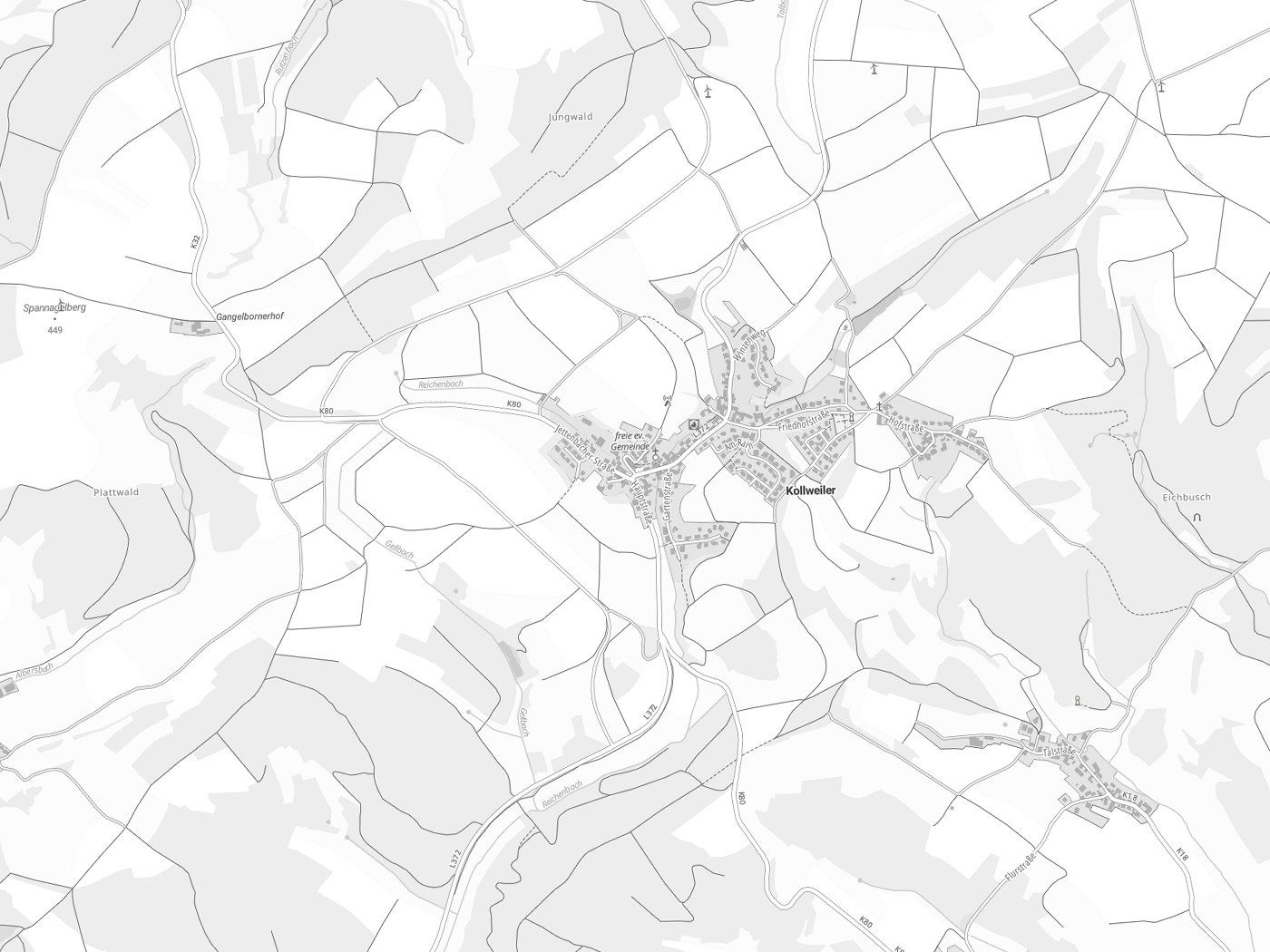 Kartenausschnitt Kollweiler mit Gewässern