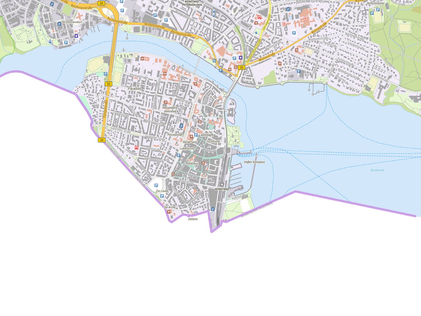 Kartenausschnitt Konstanz mit Gewässern