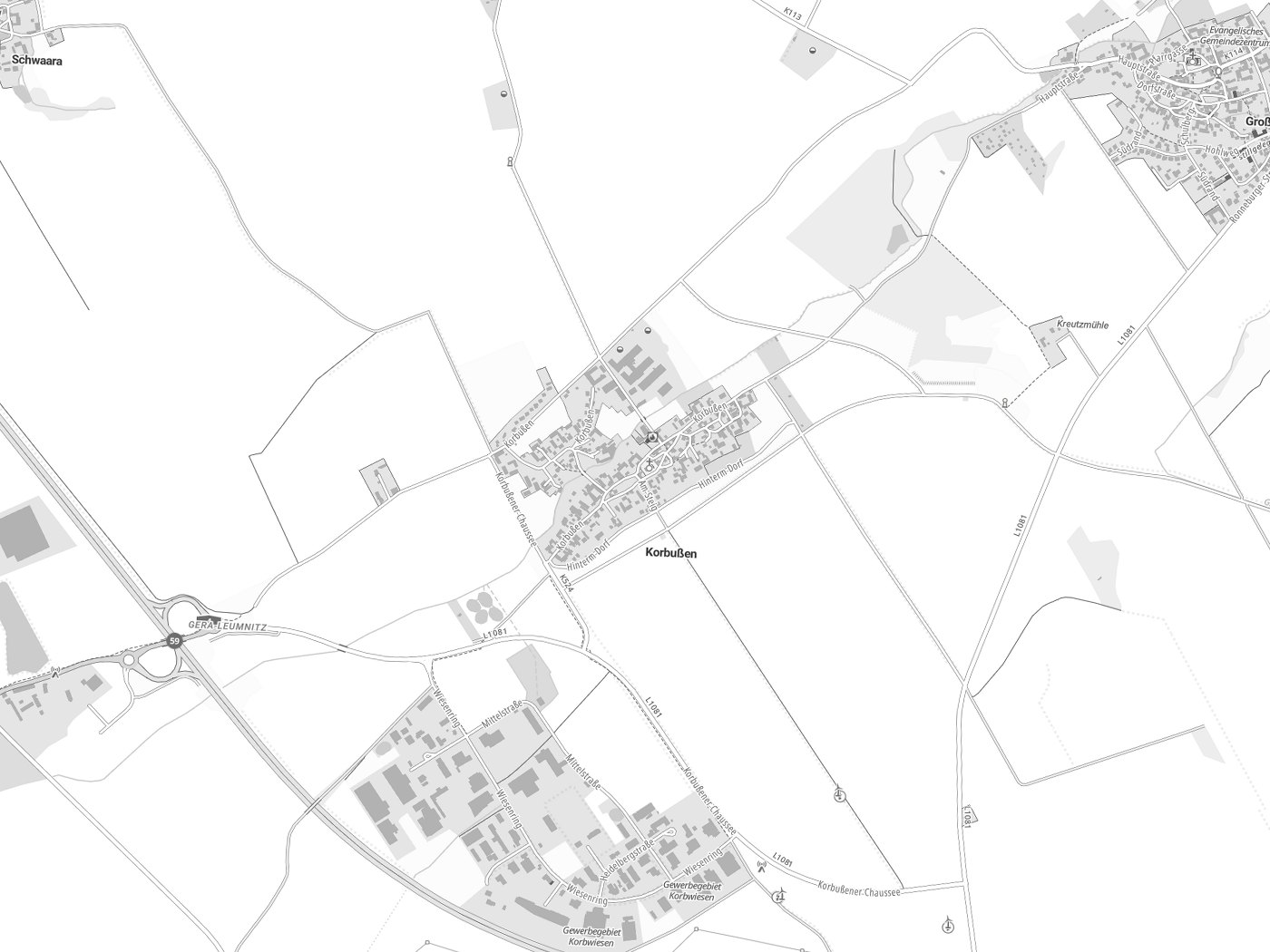 Kartenausschnitt Korbußen mit Gewässern