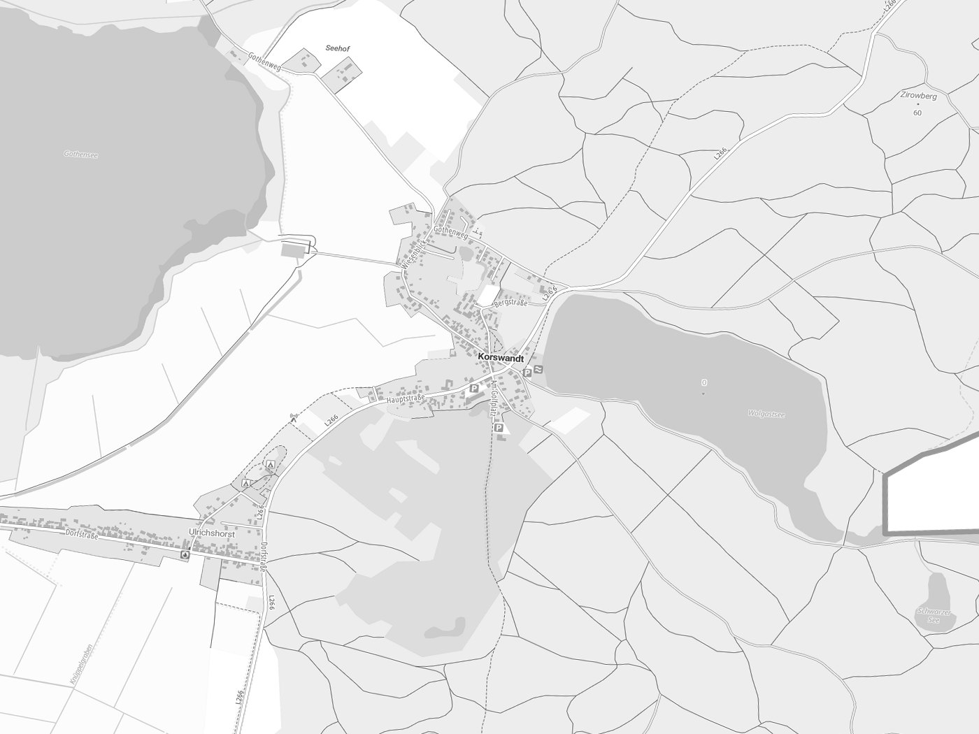 Kartenausschnitt Korswandt mit Gewässern