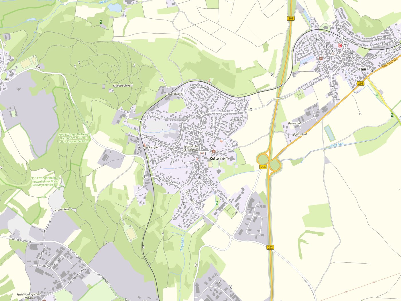 Kartenausschnitt Kottenheim mit Gewässern