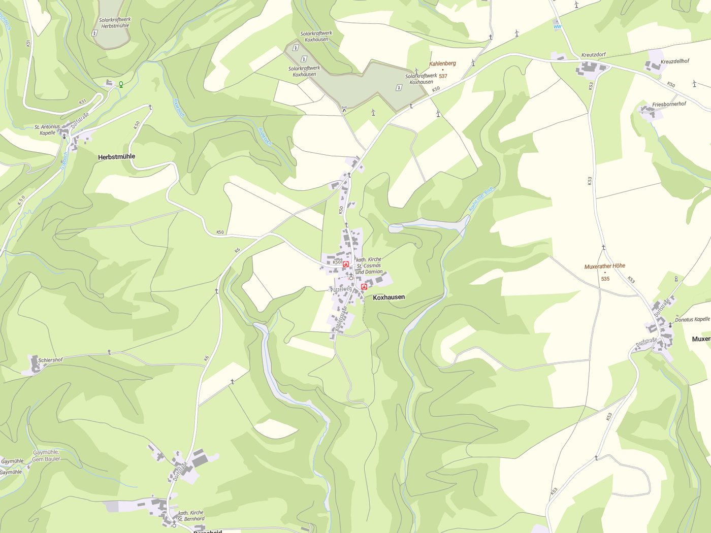 Kartenausschnitt Koxhausen mit Gewässern