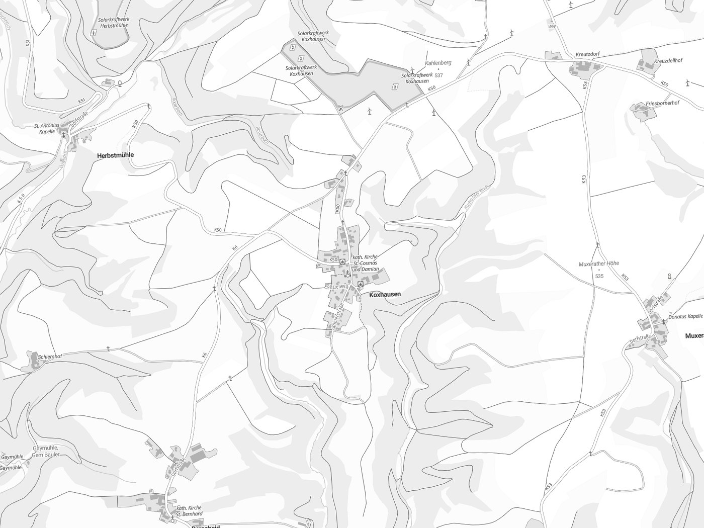 Kartenausschnitt Koxhausen mit Gewässern