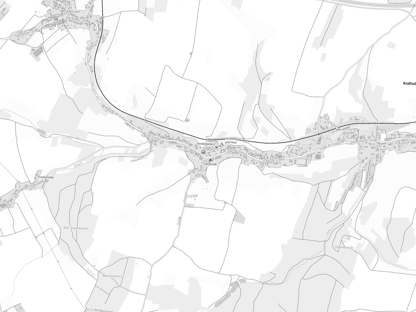 Kartenausschnitt Kraftsdorf mit Gewässern