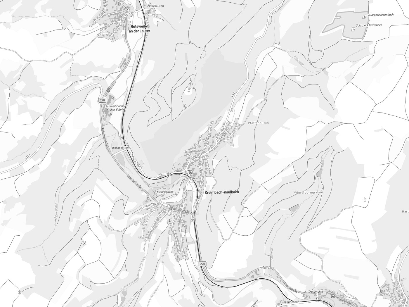 Kartenausschnitt Kreimbach-Kaulbach mit Gewässern