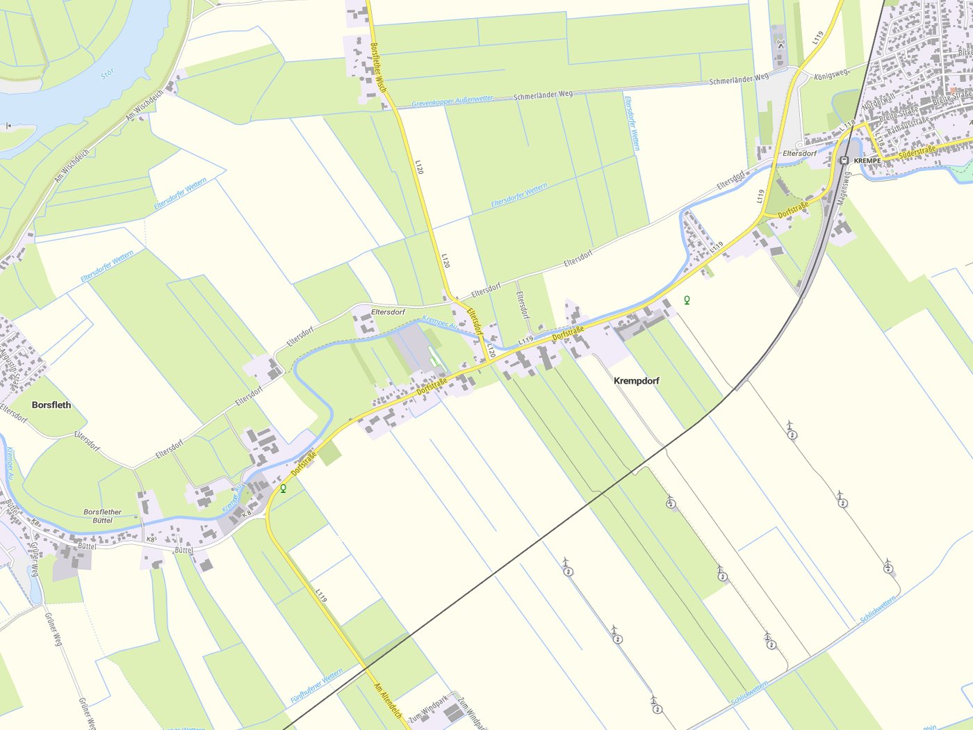 Kartenausschnitt Krempdorf mit Gewässern