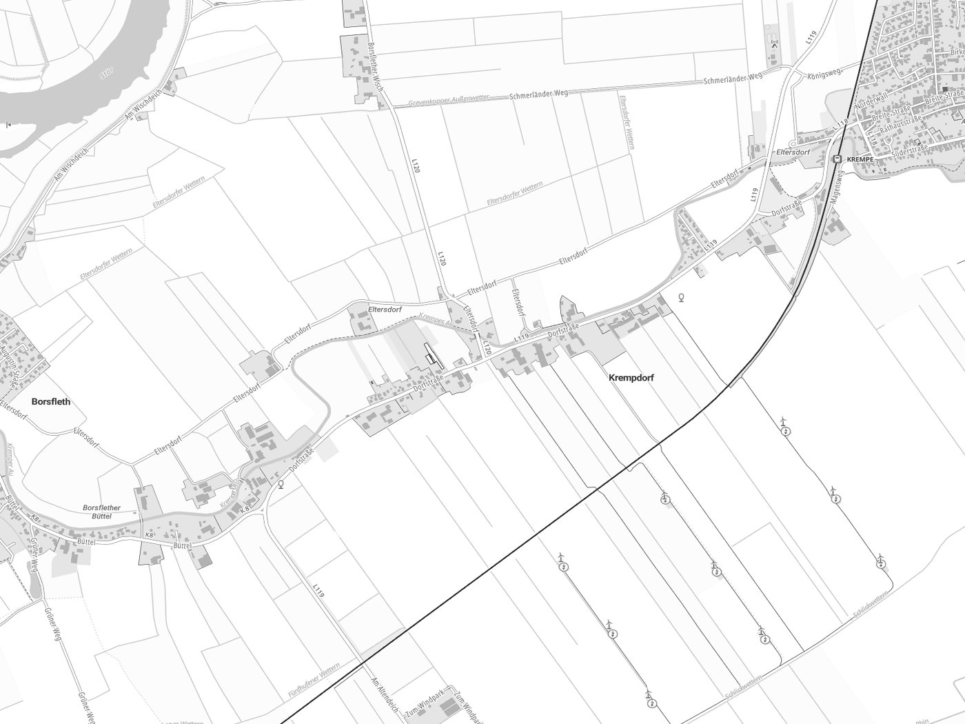 Kartenausschnitt Krempdorf mit Gewässern