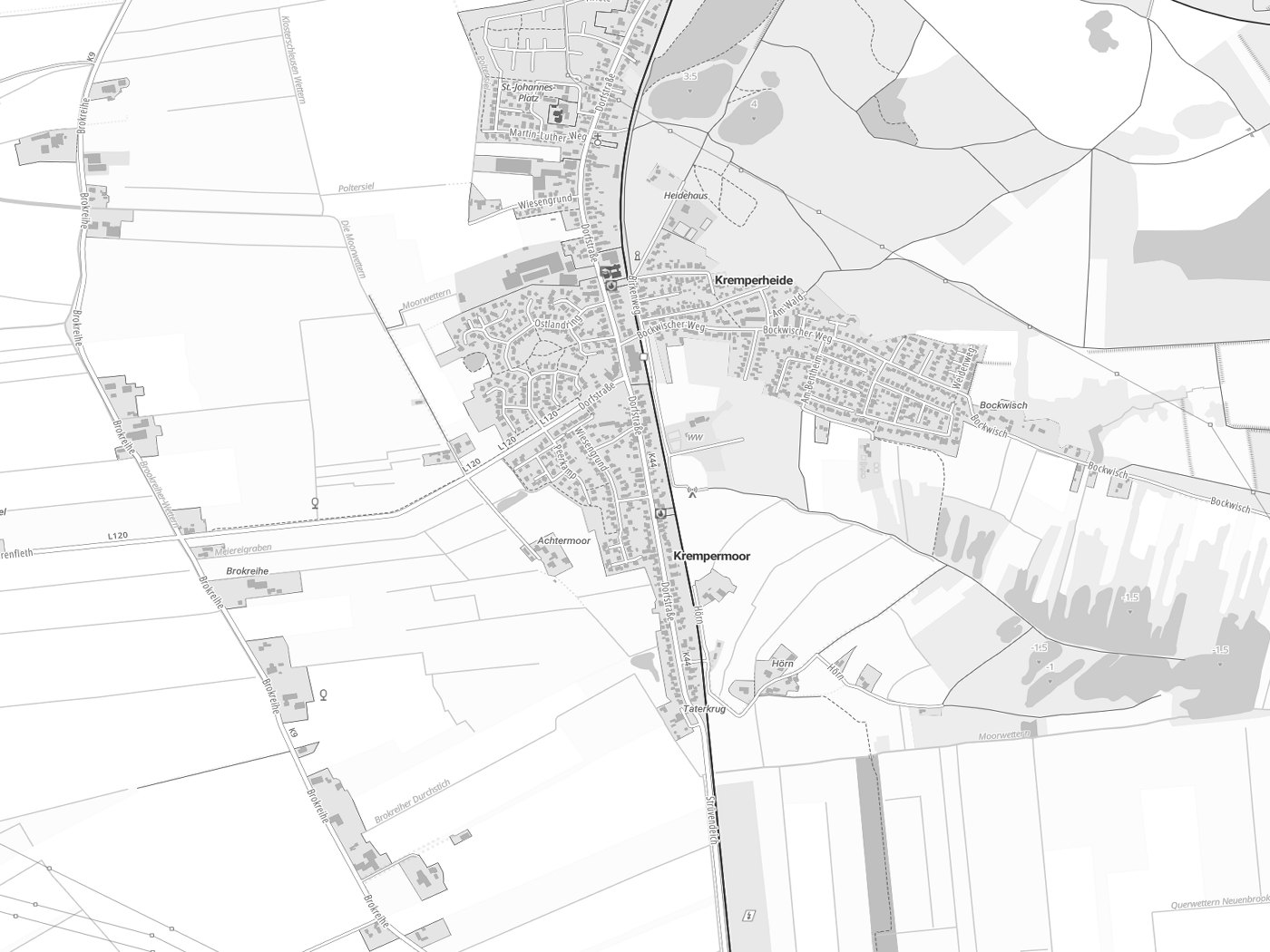 Kartenausschnitt Krempermoor mit Gewässern