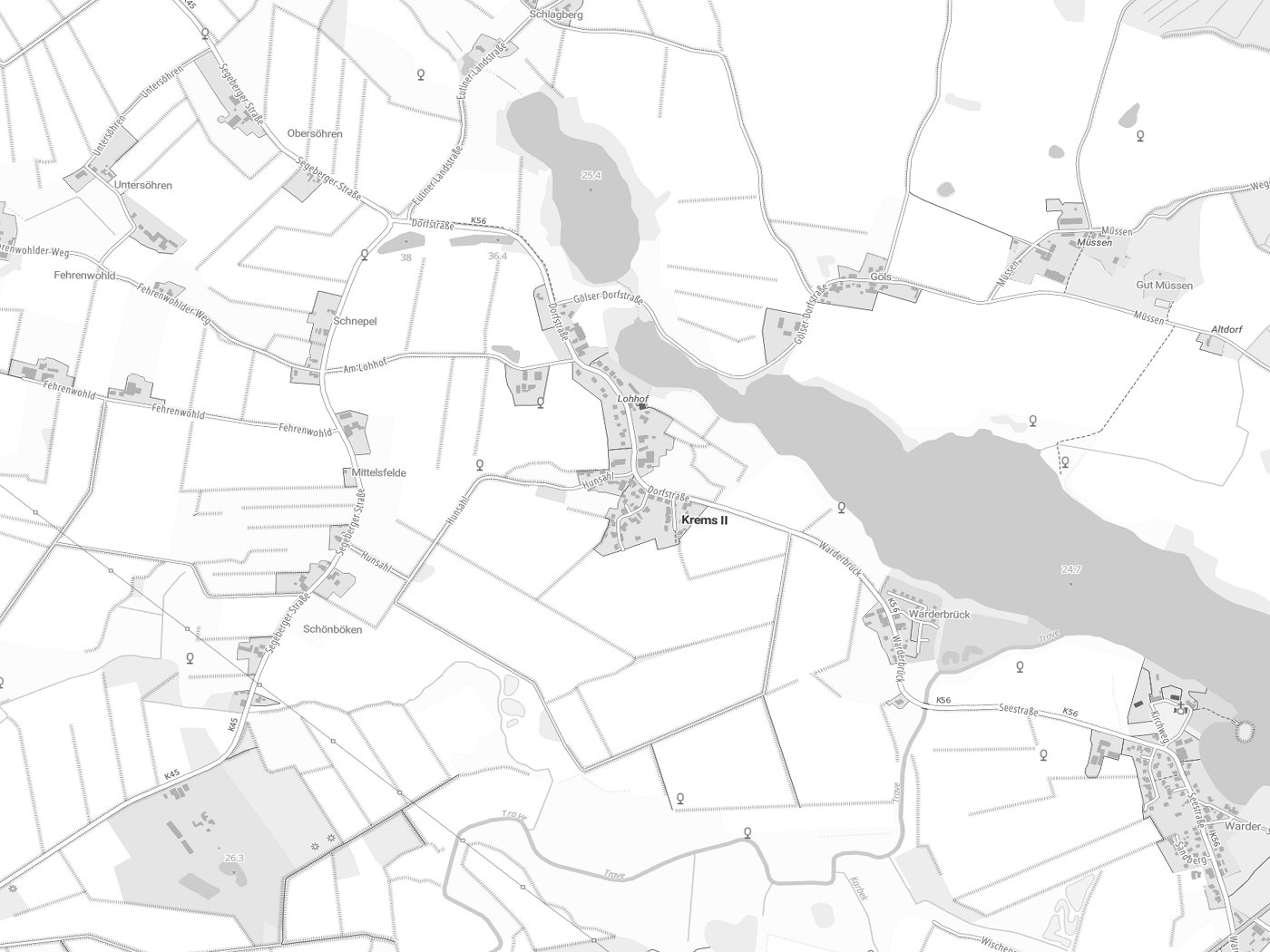 Kartenausschnitt Krems II mit Gewässern