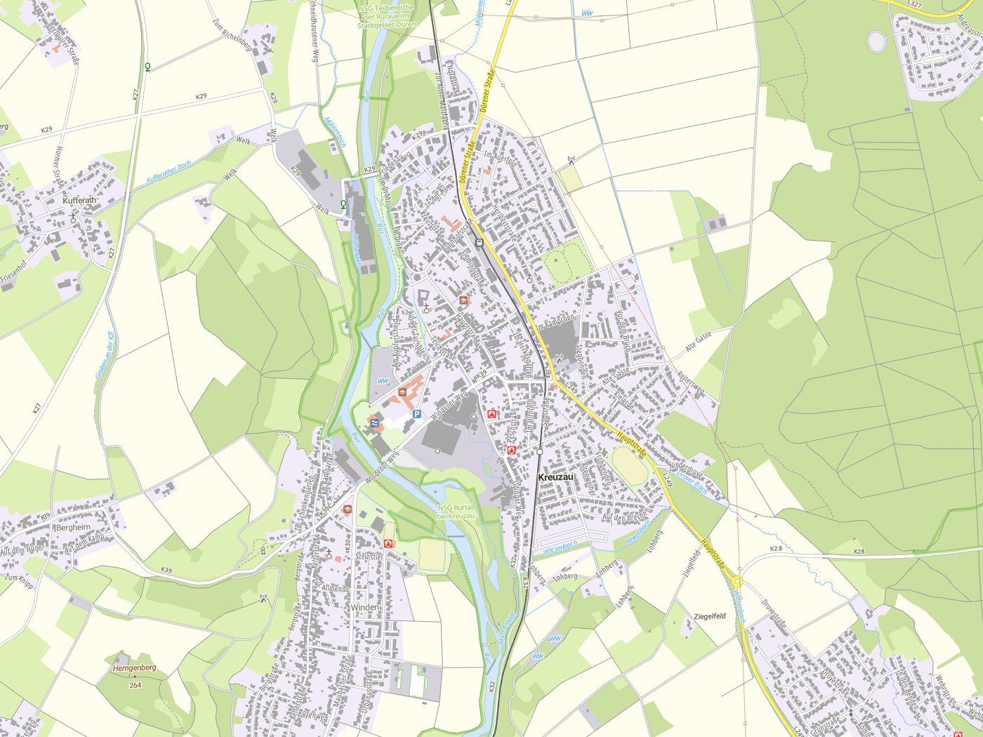 Kartenausschnitt Kreuzau mit Gewässern