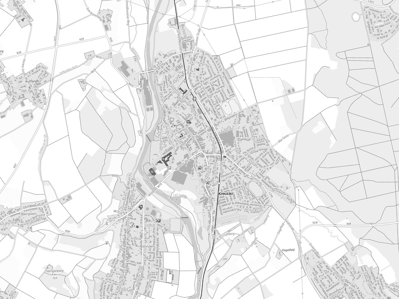 Kartenausschnitt Kreuzau mit Gewässern