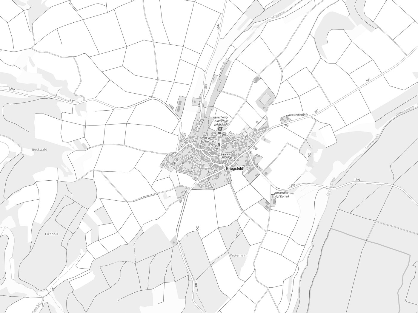 Kartenausschnitt Kriegsfeld mit Gewässern