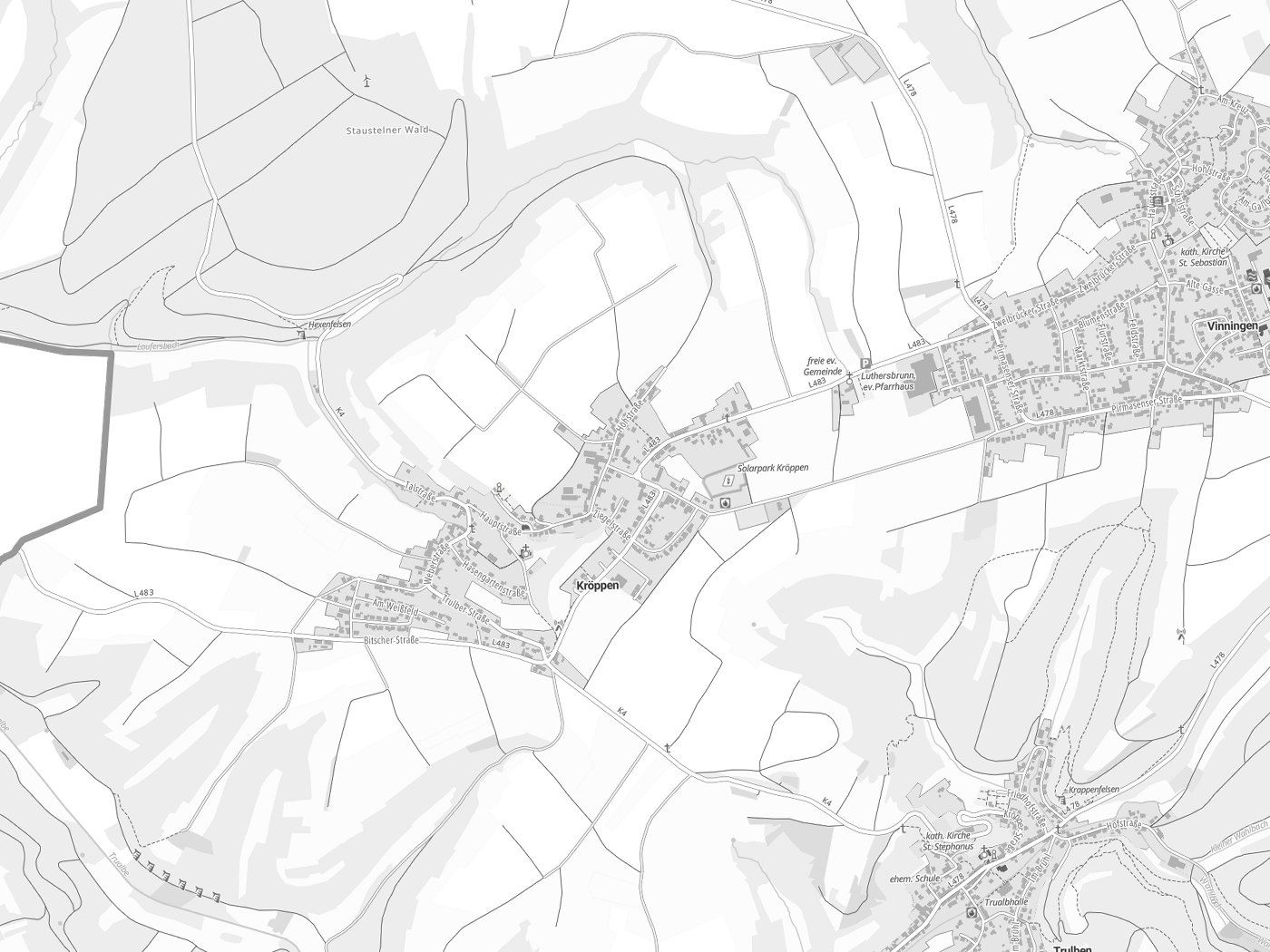 Kartenausschnitt Kröppen mit Gewässern