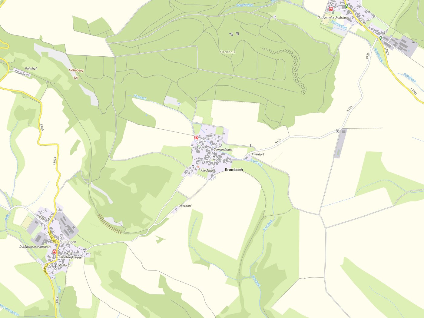 Kartenausschnitt Krombach mit Gewässern