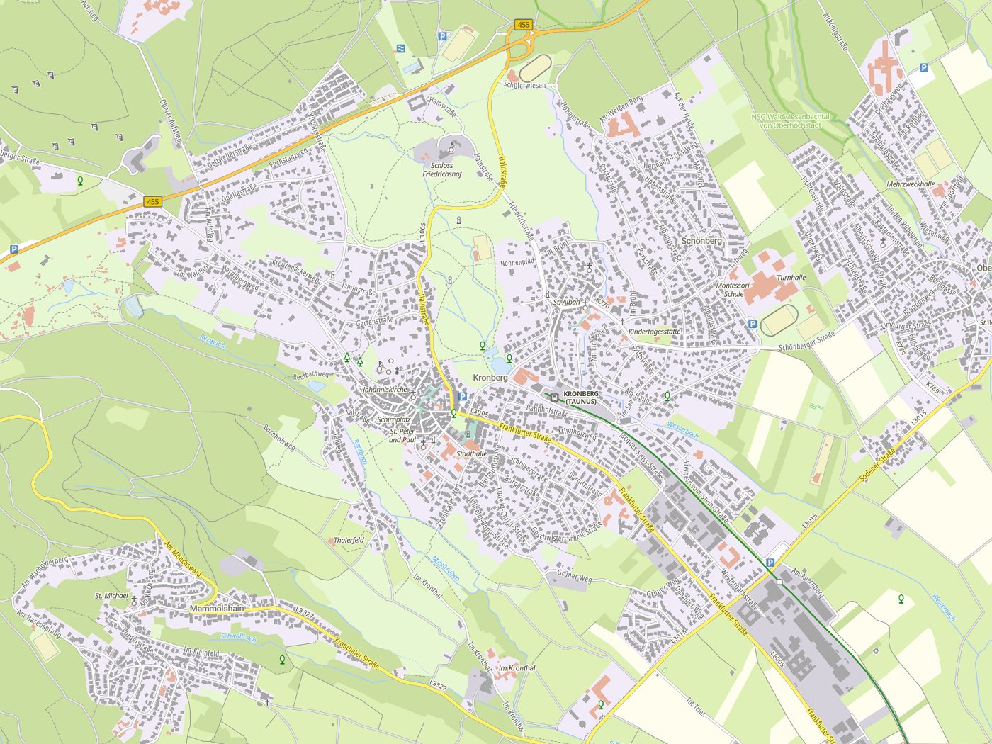 Kartenausschnitt Kronberg mit Gewässern