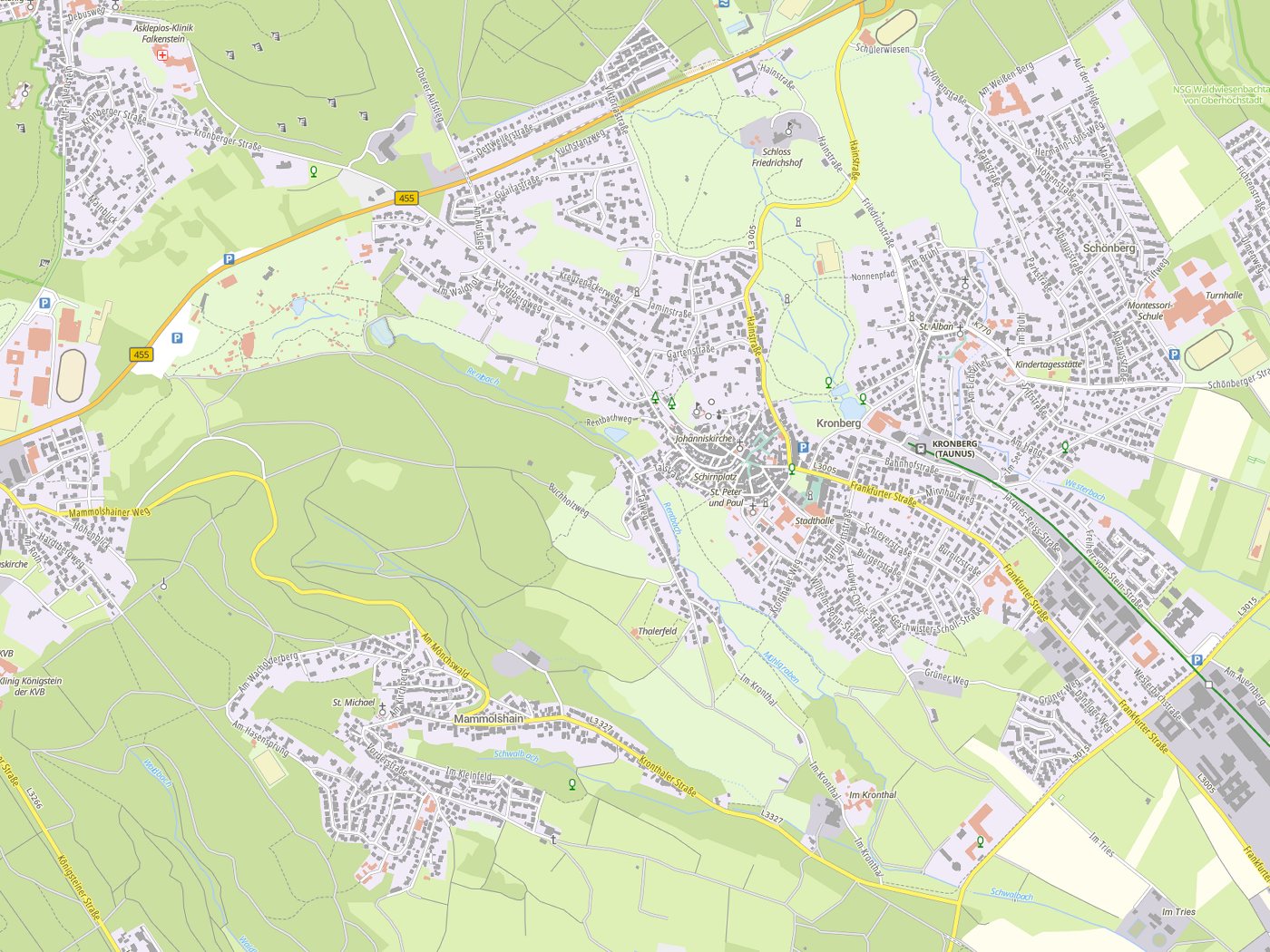 Kartenausschnitt Kronberg Tal mit Gewässern