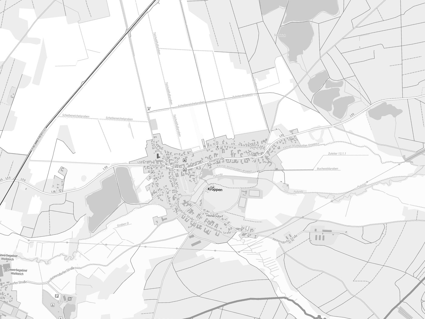 Kartenausschnitt Kroppen mit Gewässern