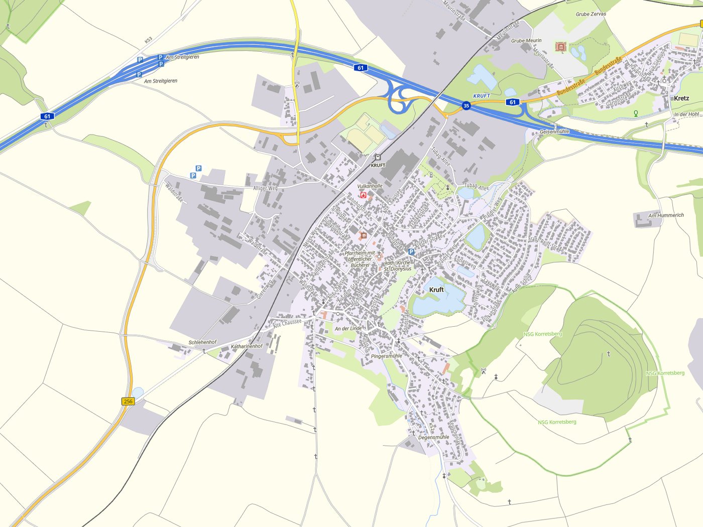 Kartenausschnitt Kruft mit Gewässern