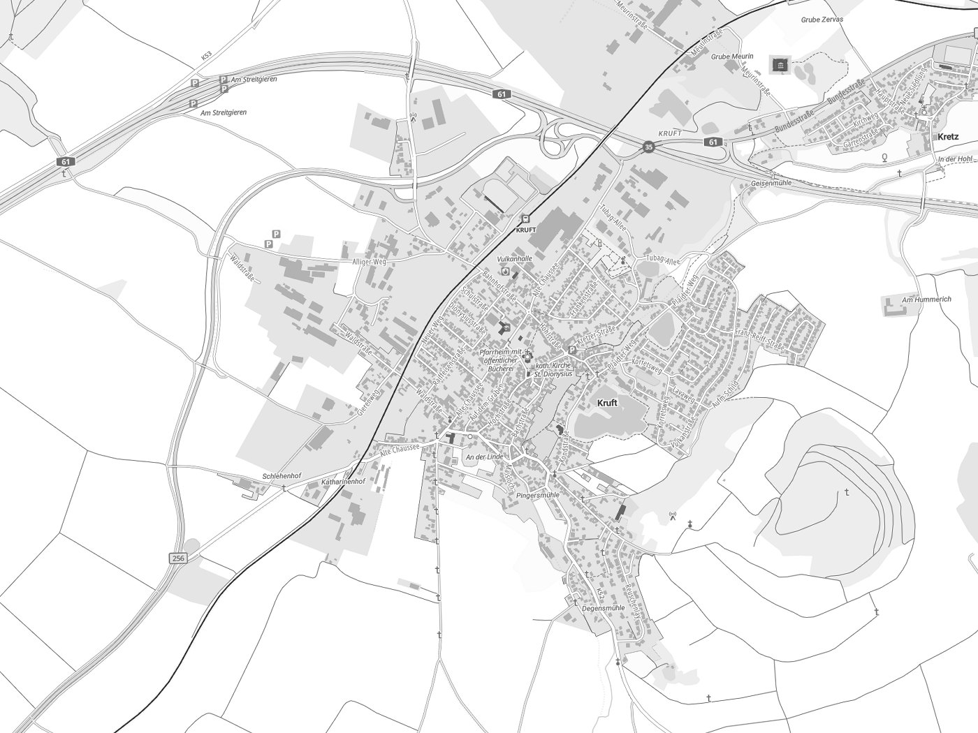 Kartenausschnitt Kruft mit Gewässern