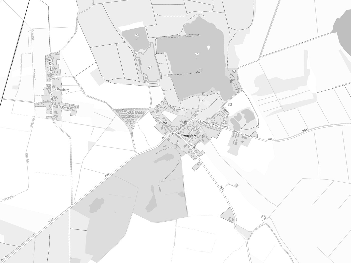 Kartenausschnitt Krugsdorf mit Gewässern