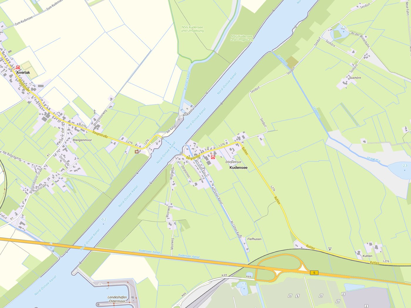 Kartenausschnitt Kudensee mit Gewässern