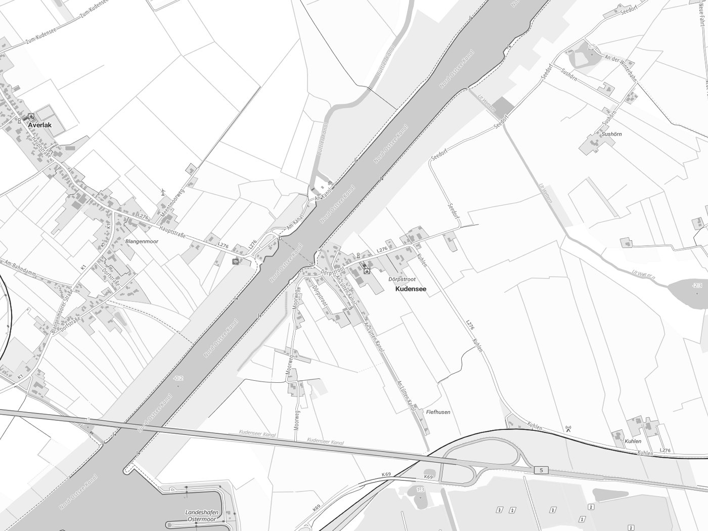Kartenausschnitt Kudensee mit Gewässern
