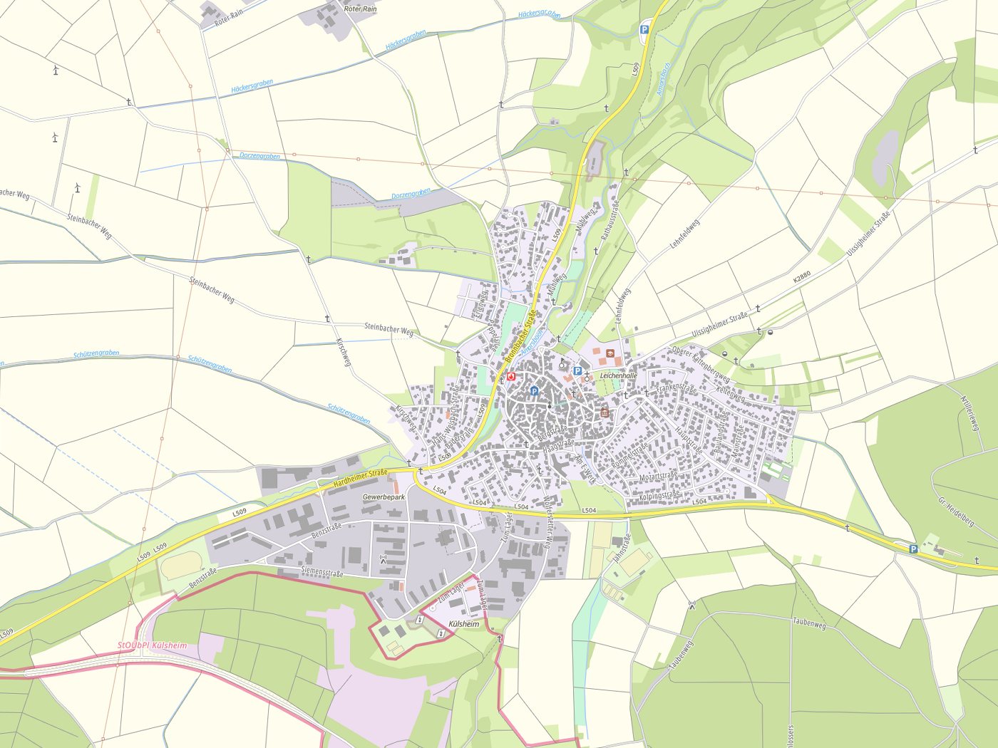 Kartenausschnitt Külsheim mit Gewässern