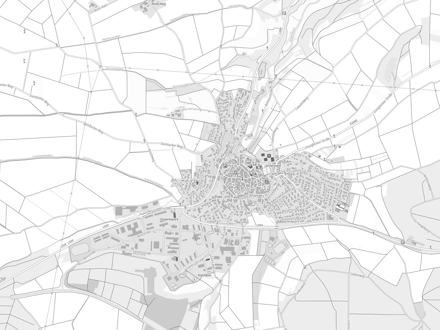 Kartenausschnitt Külsheim mit Gewässern