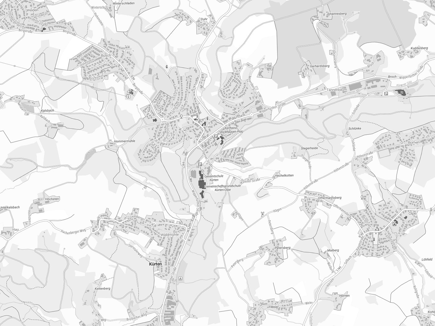 Kartenausschnitt Kürten mit Gewässern